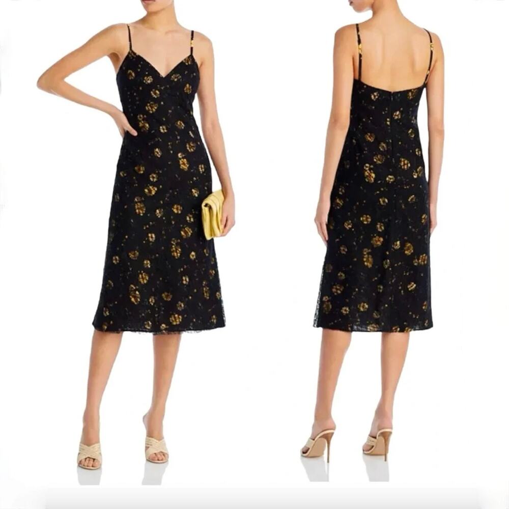 Aqua & Kristopher Brock Lace Overlay Floral Slip Dress - Black Multi - Size M